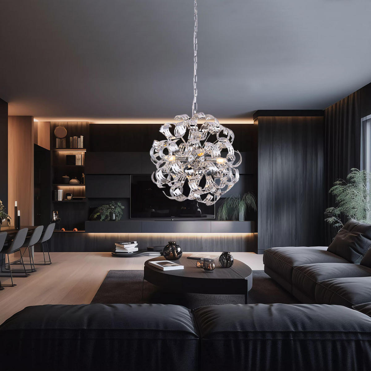 LED HÄNGELEUCHTE FALLA Silber Chrom - Silberfarben, Metall (50/50/125cm) - Globo Lighting