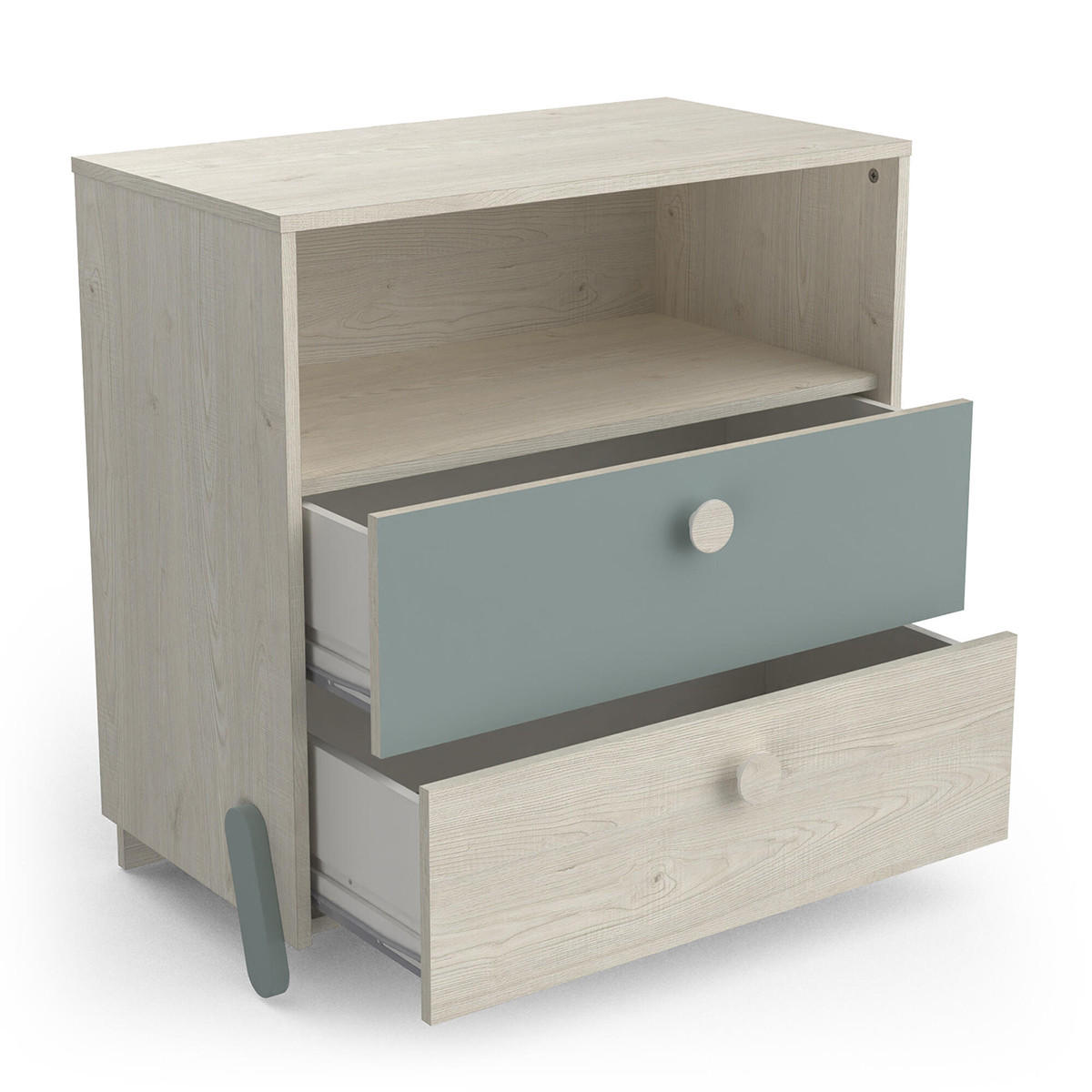 KOMMODE im Skandinavischen Stil mit 2 Schubladen 1 Nische, Holz und Grün - L73cm - Ilian - Grün, Holzwerkstoff (39.6/73.9/73cm) - Calicosy