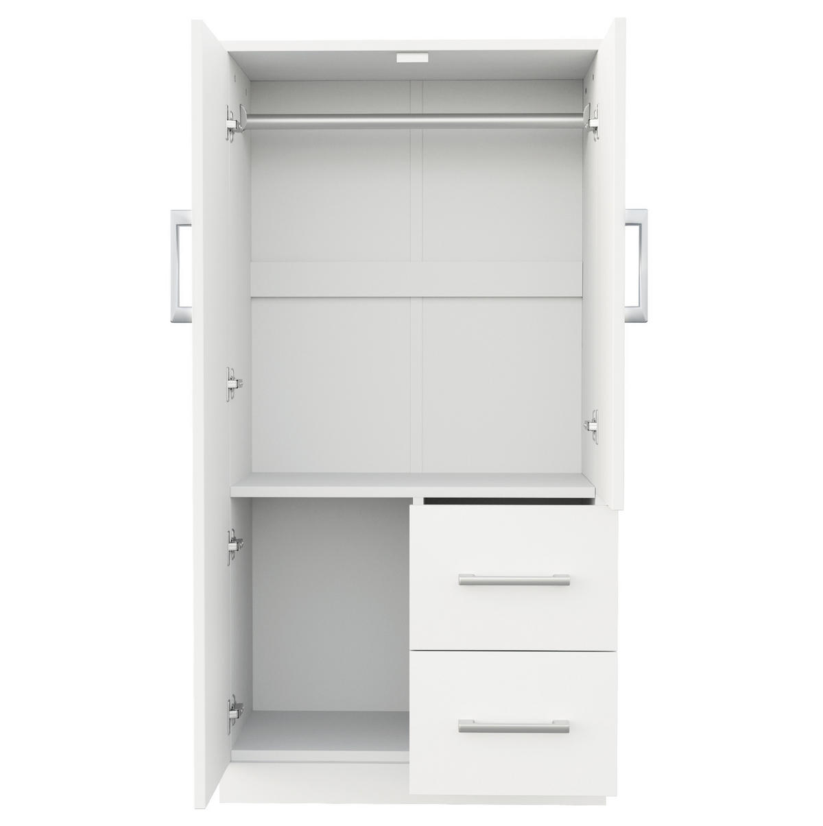OMARA za oblačila 70/40/135 cm z dvojnimi vrati in predali za prostorno shranjevanje, Bela - bela, les (70/135/40cm) - Redom