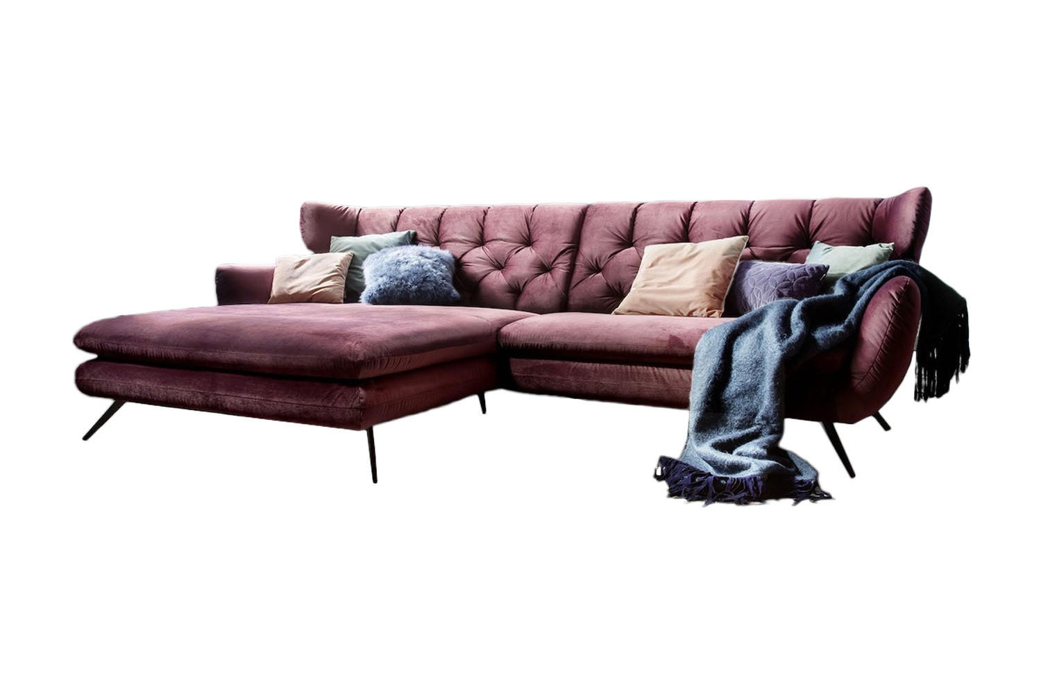 ECKSOFA CHARME Pink Velvet - Pink/Schwarz, Textil (300/175cm) - KAWOLA