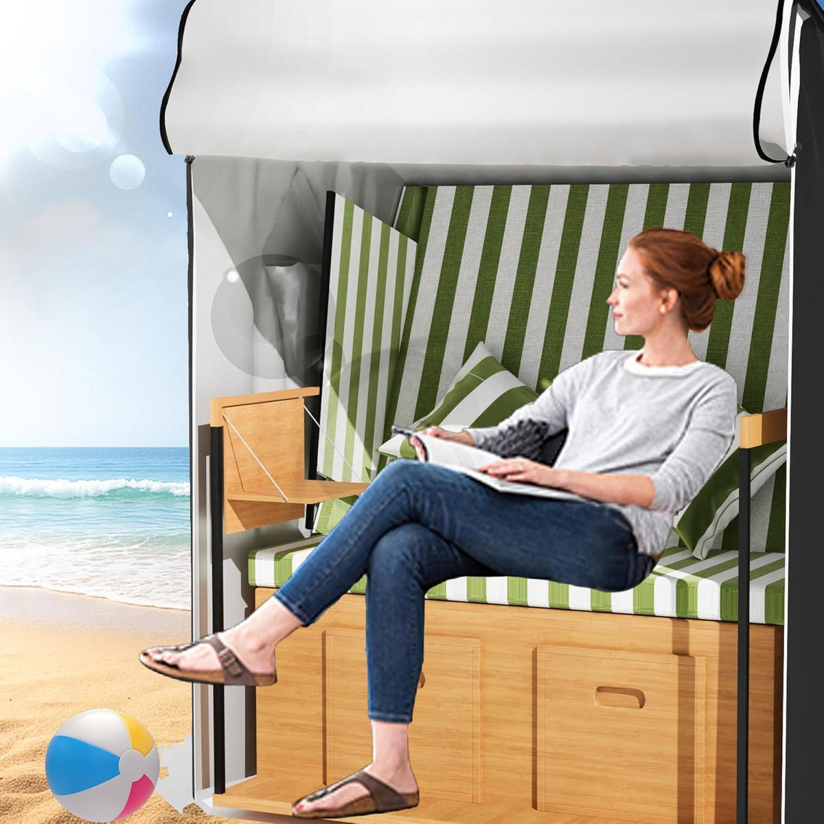 STRANDKORB Abdeckung 600D Wetterfest 135 x 105 x 175 cm Schwarz - Schwarz, Textil (105/175/135cm)