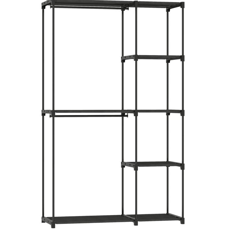 STANDKLEIDERSCHRANK 111/43/185 cm in Schwarz mit Kleiderstangen und 6 Ablagen - Schwarz, Metall (43/185/111cm) - BEAOK