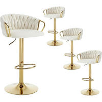 BARHOCKER 4er Set höhenverstellbar drehbar mit geflochtener Rückenlehne Weiß Cream - Weiß, Textil (42/100/39cm)