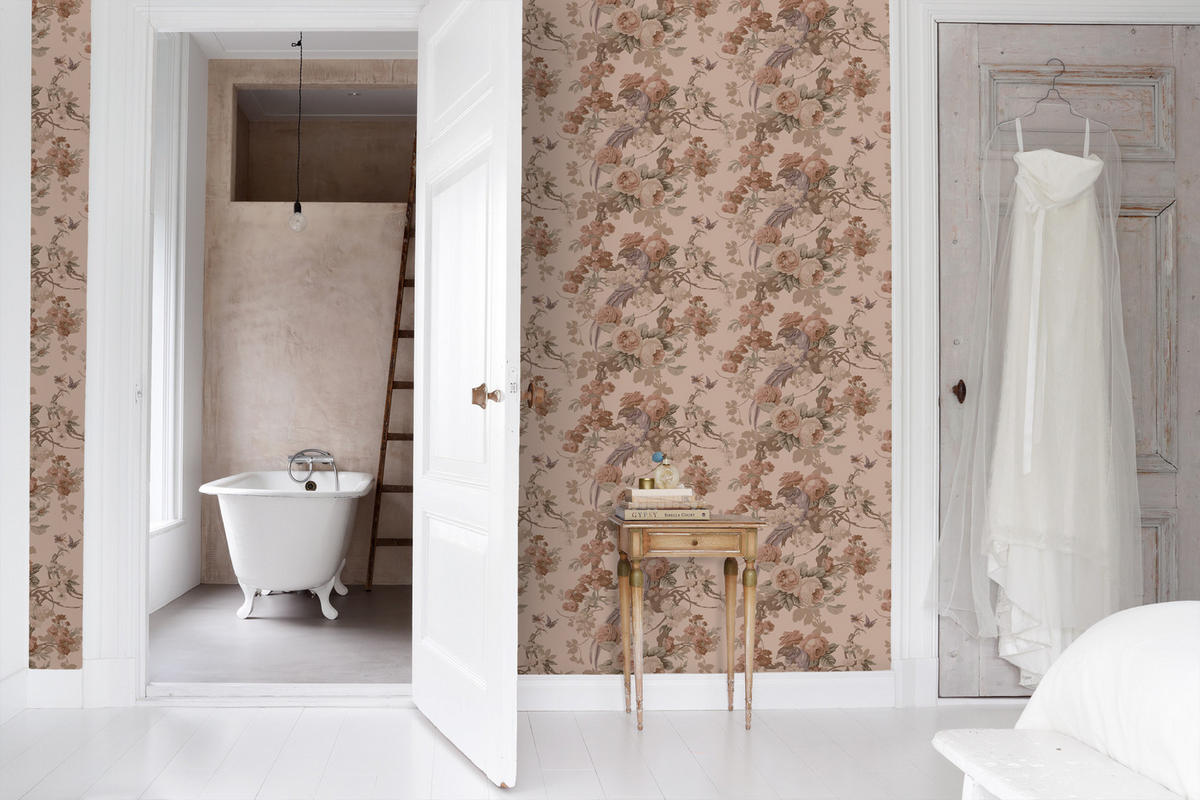 TAPETE Blumen und Vögel 50 x 900 cm - Pink, Papier (50/900cm) - ESTAhome