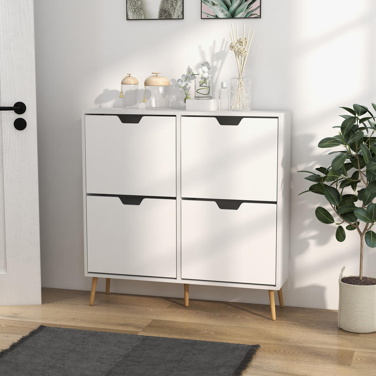 SCHUHSCHRANK DE-15002 4 Klapptüren für ca. 16 Paar Schuhe Weiß - Weiß, Holzwerkstoff (95/95/26cm) - ComfortXL