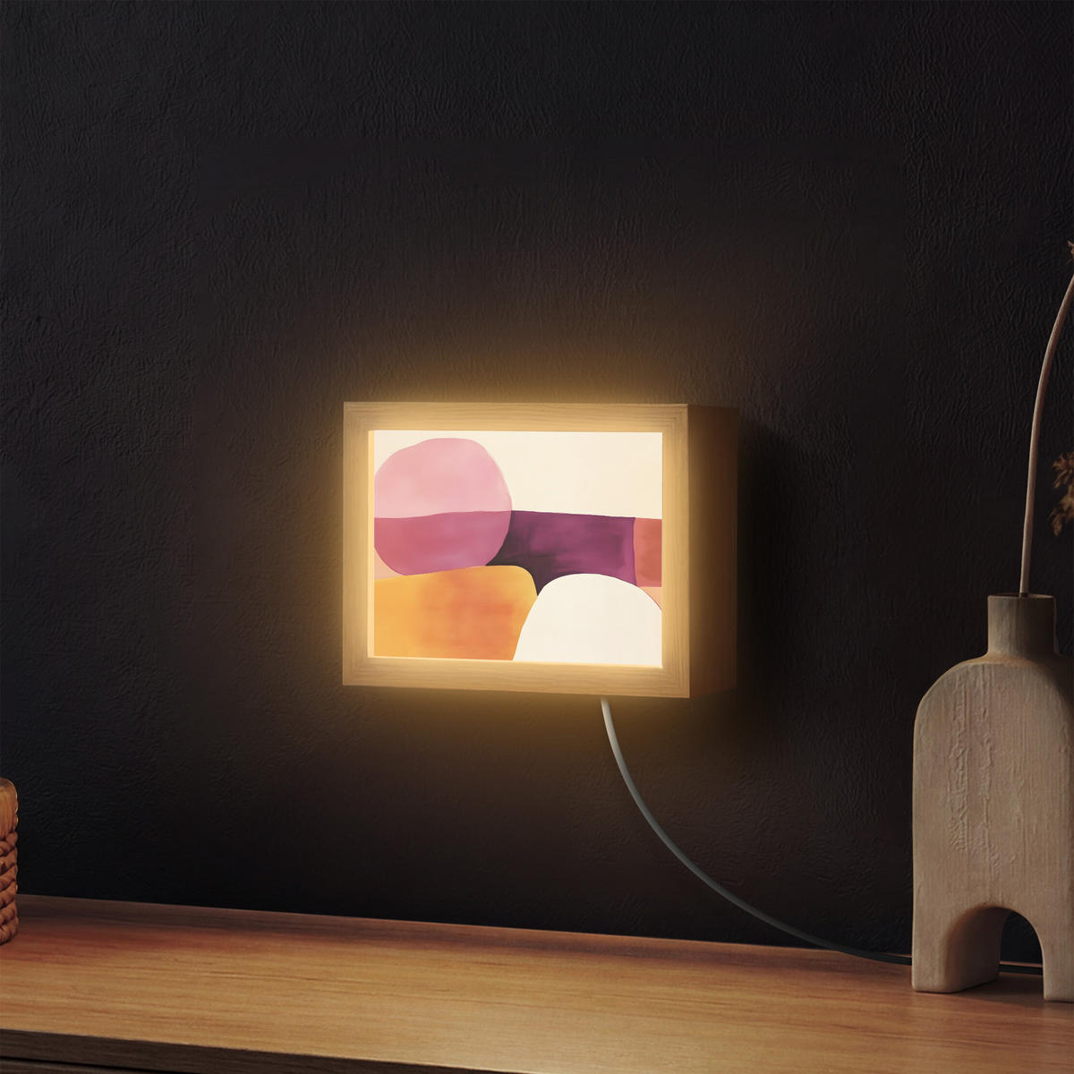 NÁSTĚNNÁ LAMPA Tvary - abstraktní - barevné 20x15 cm - růžová, kompozitní dřevo (20/15/8cm) - OnlyWow