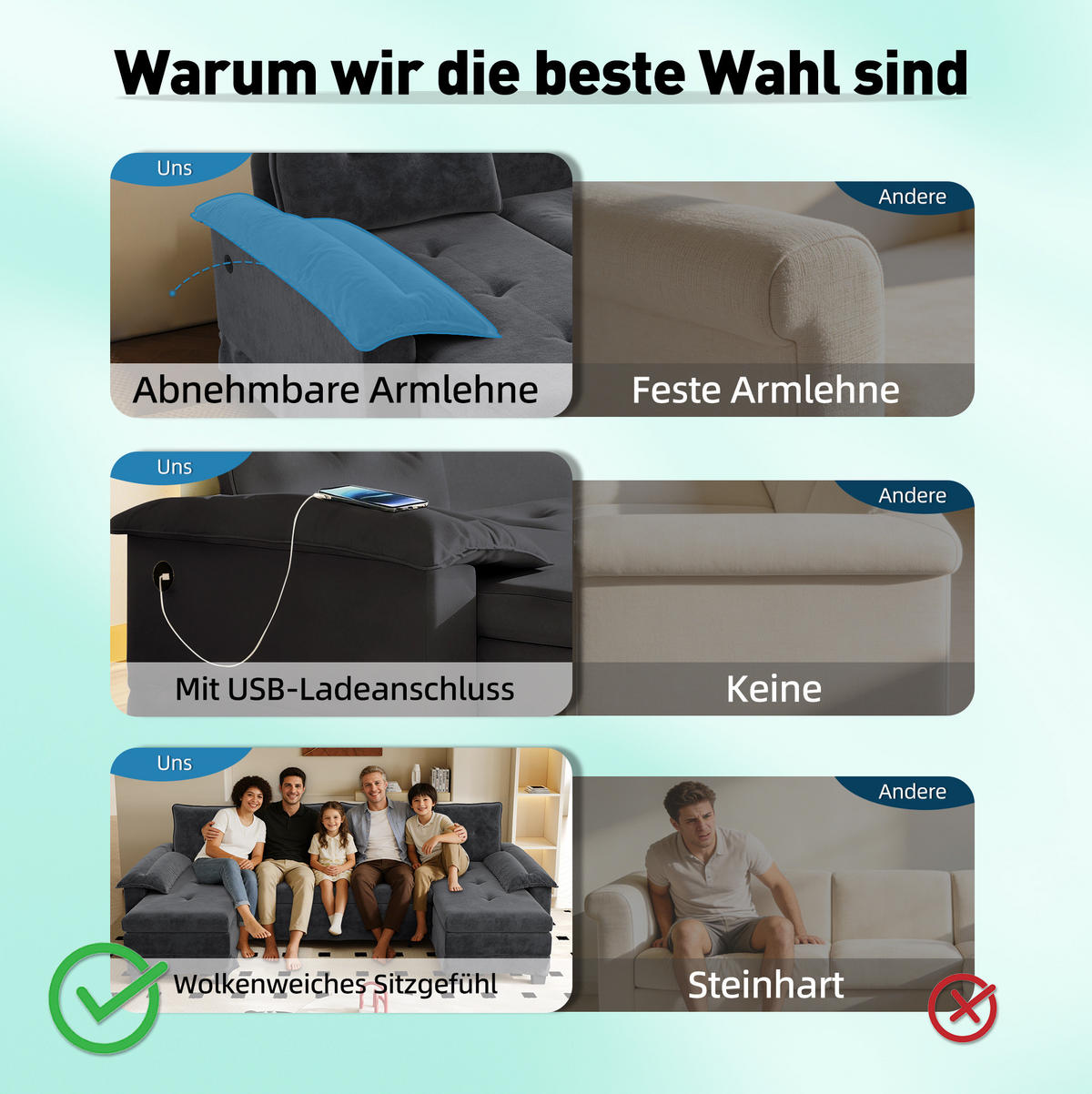 SCHLAFSOFA aus Chenille 278x127x87 cm Grau mit USB-Anschluss, abnehmbaren Armlehnen und Ausziehfunktion - Grau, Textil (278/87/127cm) - Modfu
