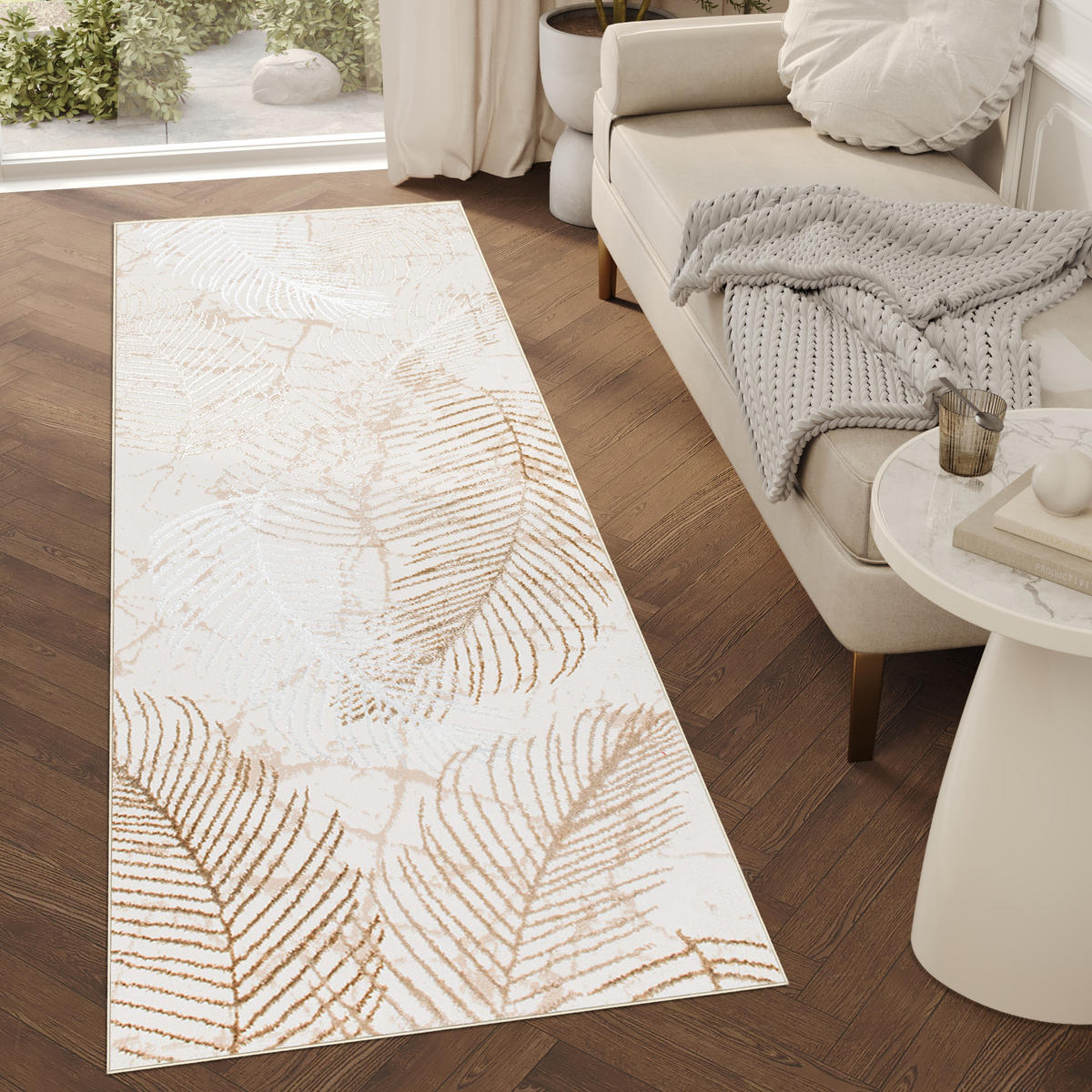 LÄUFER Crystal Braun Palmenblätter 80/1100 cm - Braun, Textil (80/1100cm) - Tapiso