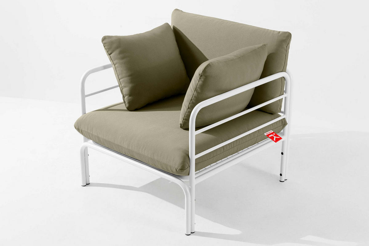 GARTENSESSEL RAMBE inkl. Auflagen, Stahlgestell, Modern, Weiß/Beige - Beige/Weiß, Textil/Metall (79/80/80cm) - KONSIMO®
