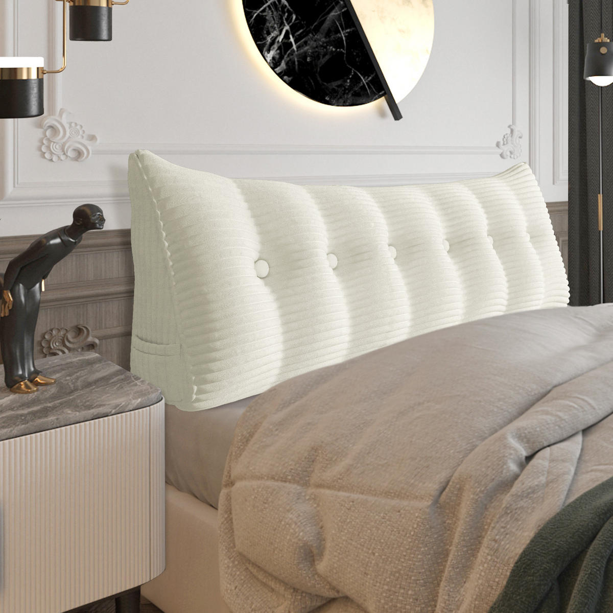 RÜCKENKISSEN für Bett Kord Weiß 180 cm - Weiß, Textil (50/180cm) - Vercart