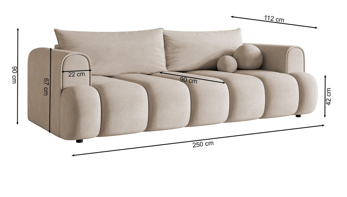 3-SITZER-SOFA Dandelino Grün mit Schlaffunktion - Schwarz/Grün, Kunststoff/Textil (250/90/112cm) - Selsey