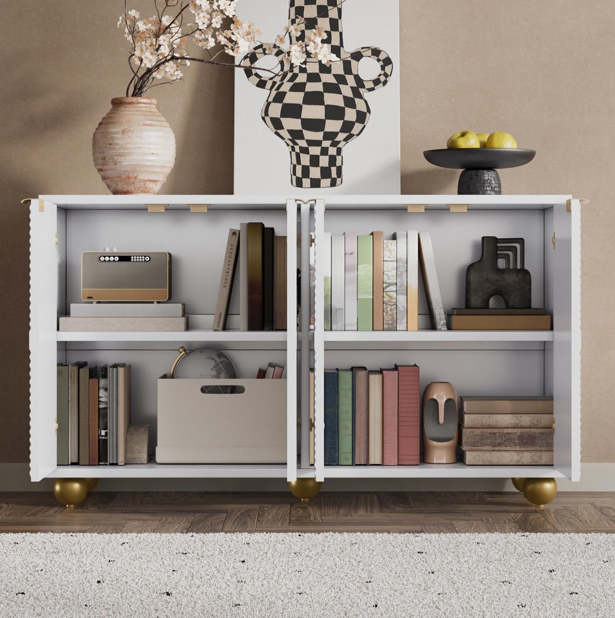 SIDEBOARD 120/35/71,5 cm in Weiß mit 4 Türen und verstellbaren Einlegeböden - Weiß, Holzwerkstoff (120/71.5/35cm) - Flora Grace