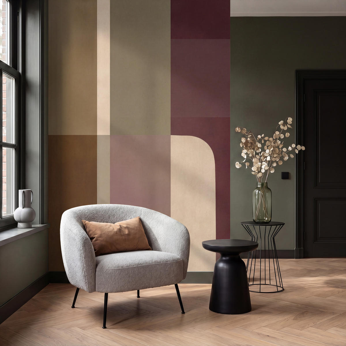 TAPETE - Unis - Abstrakt - Bordeaux - Linien - 160x260 cm - Multicolor, Papier (160/260cm) - OnlyWow