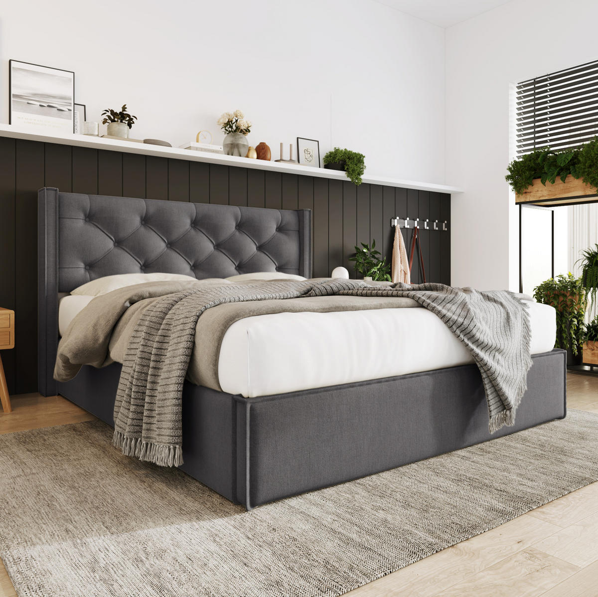 POLSTERBETT 140/200 cm Grau Doppelbett mit Matratze Lattenrost und Stauraumfunktion - Grau, Textil (140/200cm) - OKWISH