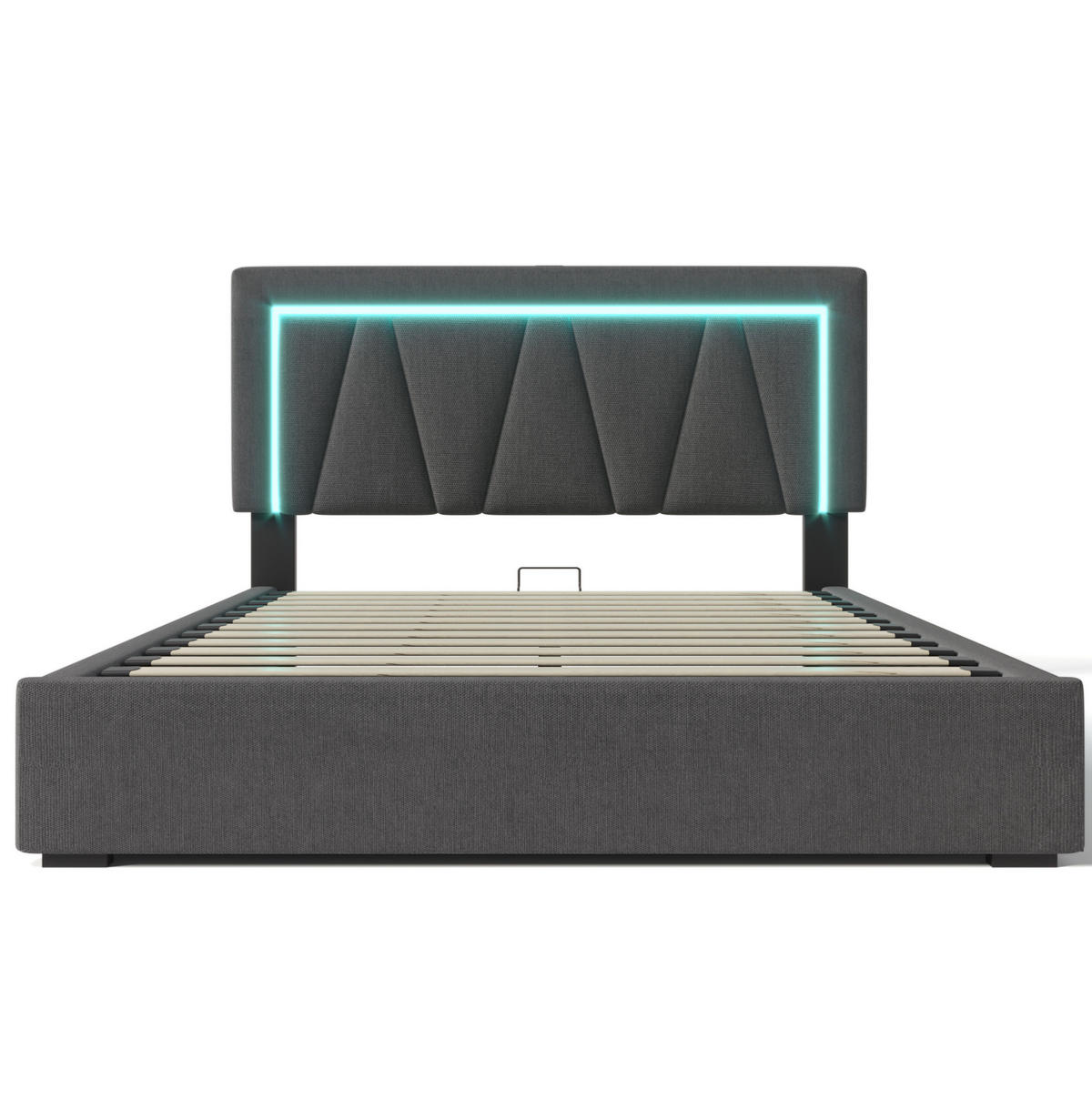 POLNJENA postelja iz lanu 160x200 cm siva z LED osvetlitvijo, USB in Type-C priključkom ter dvižnim prostorom za shranjevanje - siva, tekstil (160/200cm) - Modfu