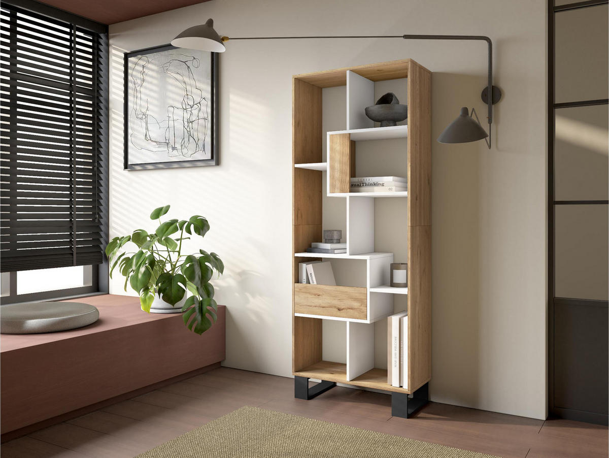 REGAL Bibliothek, Eiche und weiß, 67/31/174cm - Eichefarben/Weiß, Holzwerkstoff (67/174/31cm) - Skraut Home