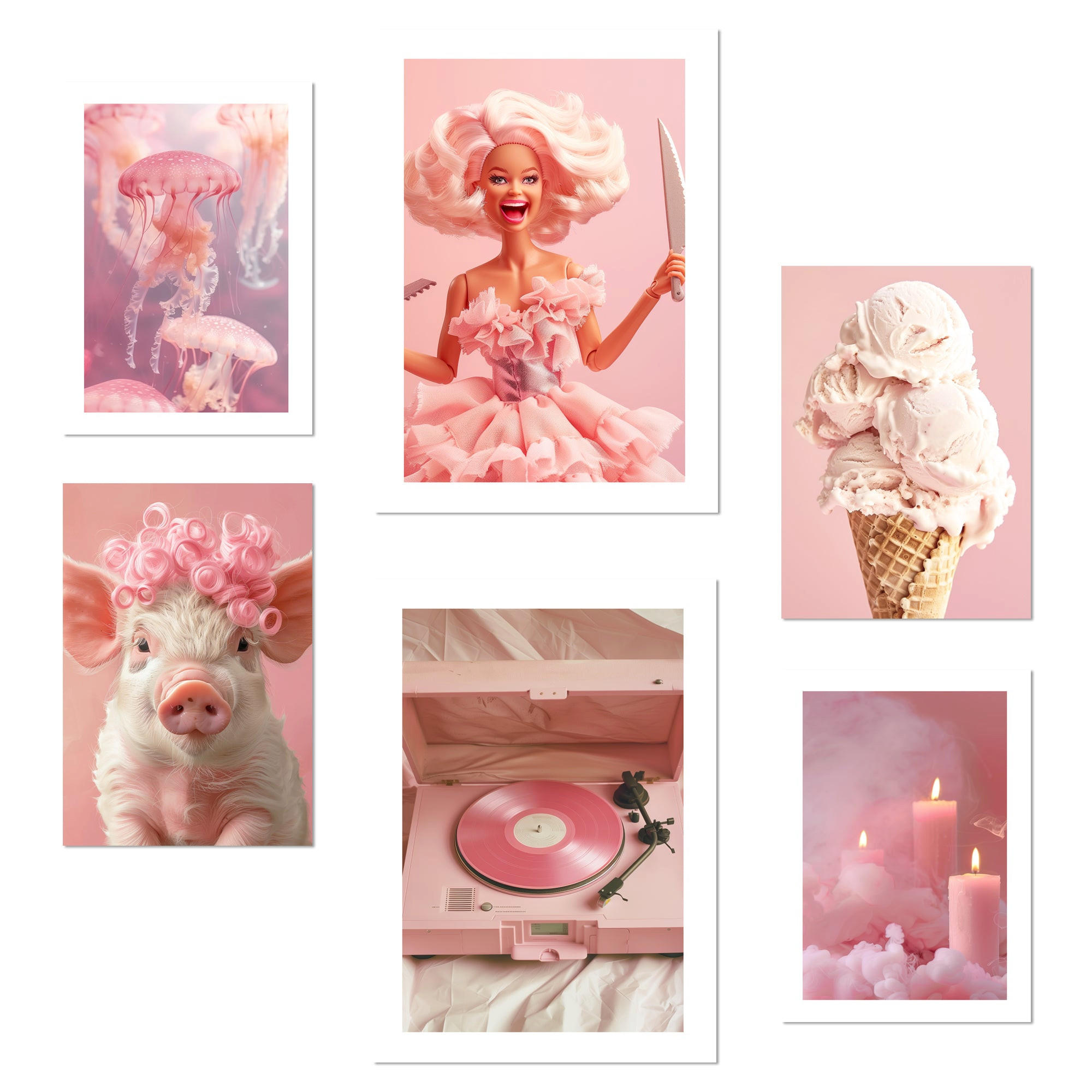 POSTER Set Mit 6 Ikonisches Pink, Kräftige Und Jugendliche Designillustration Ihres Zuhauses A3 & A4 Rahmenlos - Klar, Papier (29/3cm) - Nacnic