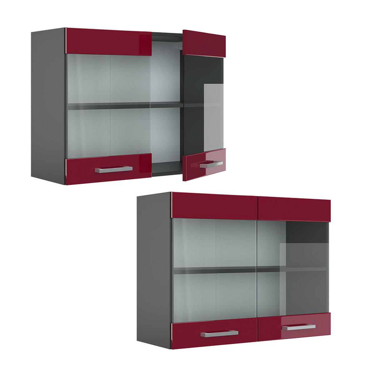 KÜCHENGLASSCHRANK R-Line Rot Hochglanz 80 cm - Bordeaux/Anthrazit, Holzwerkstoff (80/60/31cm) - Vicco