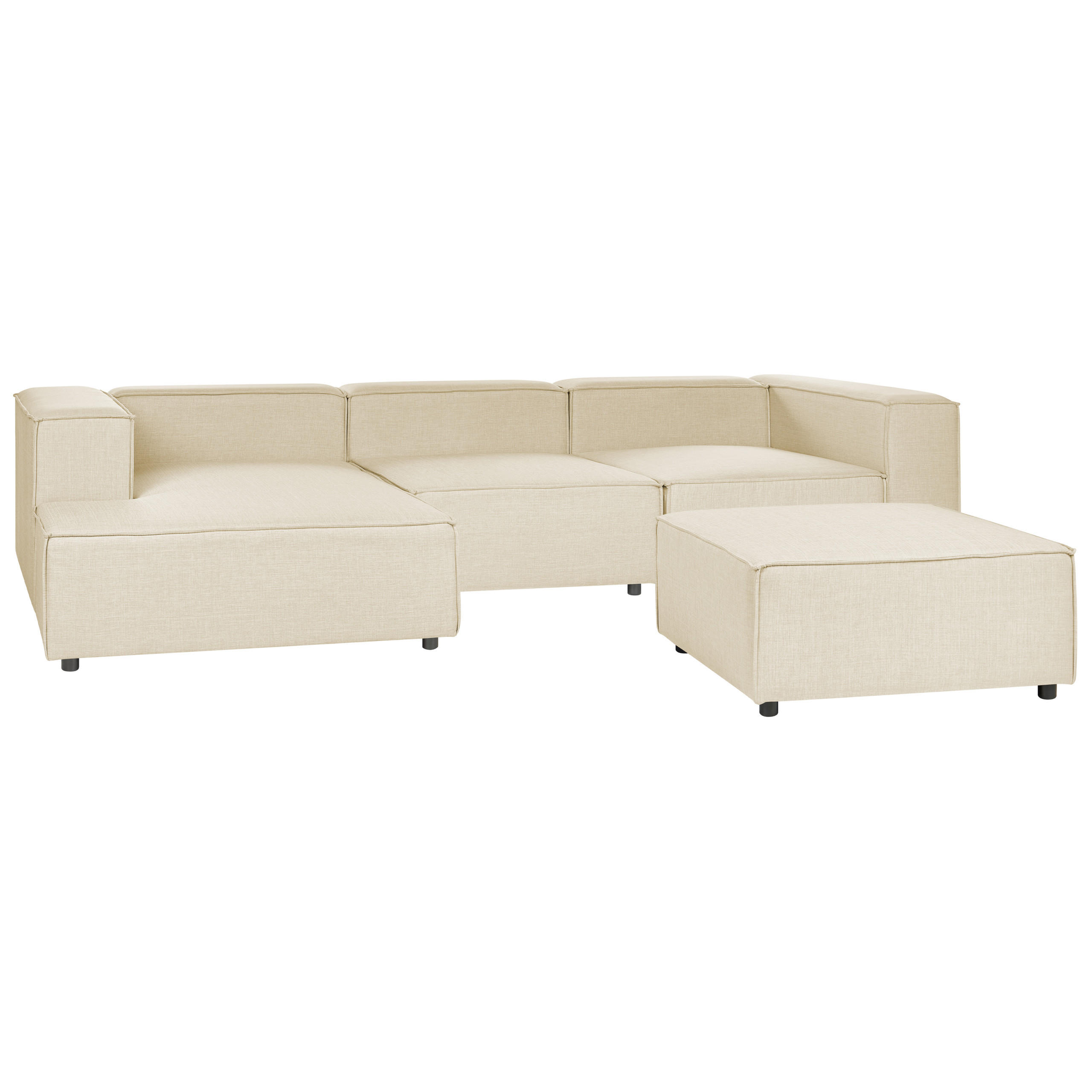 3-SITZER-ECKSOFA Leinen beige linksseitig mit Ottomane Aprica - Beige/Schwarz, Textil (326/180cm) - Beliani