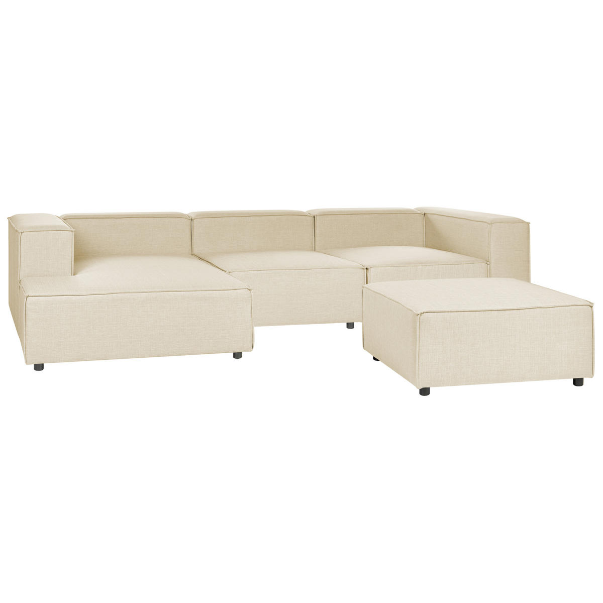3-SITZER-ECKSOFA Leinen beige linksseitig mit Ottomane Aprica - Beige/Schwarz, Textil (326/180cm) - Beliani