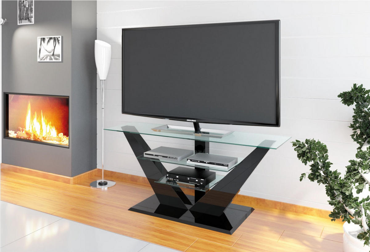 FERNSEHTISCH rechteckig Schwarz Hochglanz Glas 140/65/53 cm - Schwarz Hochglanz, Holzwerkstoff (53.5/65/140cm)