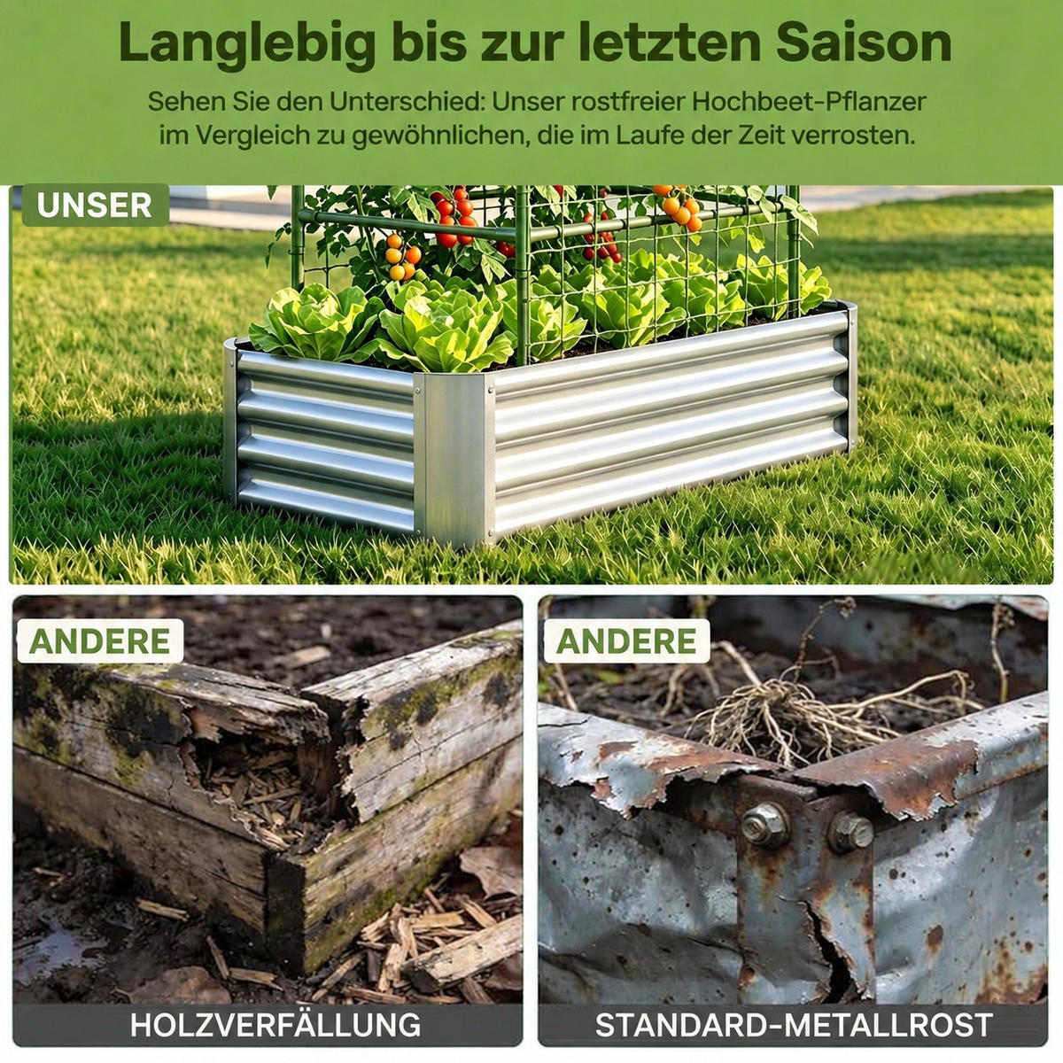 HOCHBEET 120/60/150 cm Silber Metall mit Gitter - Silberfarben, Metall (60/150/120cm) - Oxeza