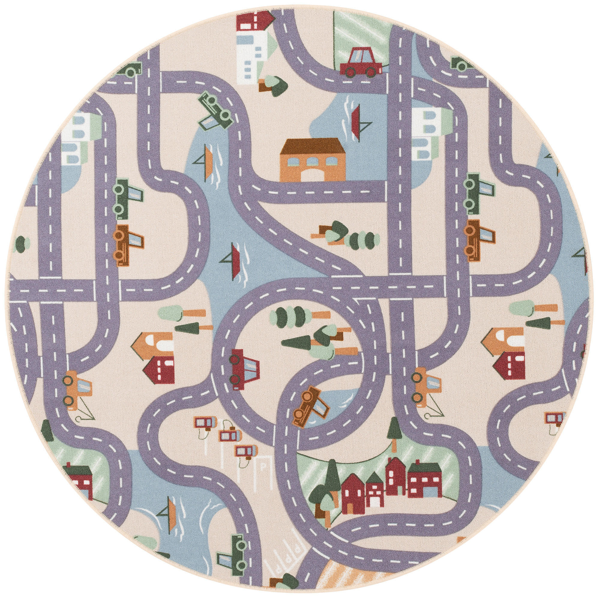 KINDER SPIEL STRASSENTEPPICH FUN TOWN RUND - Beige, Textil (133/133cm) - Snapstyle