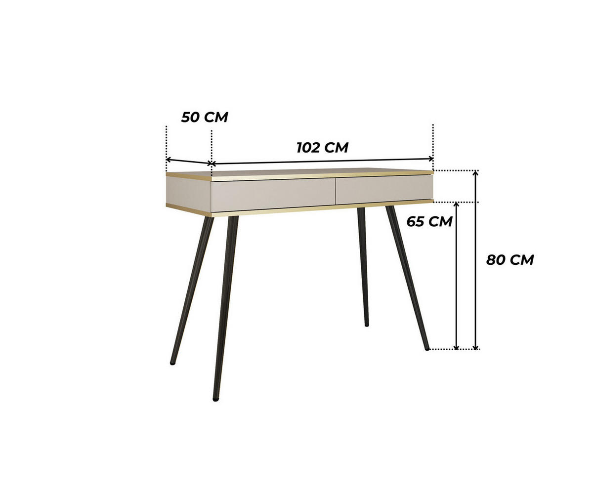 KONSOLENTISCH FORNO (Beige, Goldene Details, 2 Schubladen, schwarze Metallfüße) - Beige/Schwarz, Holz/Holzwerkstoff (50/102/80cm) - Ravio