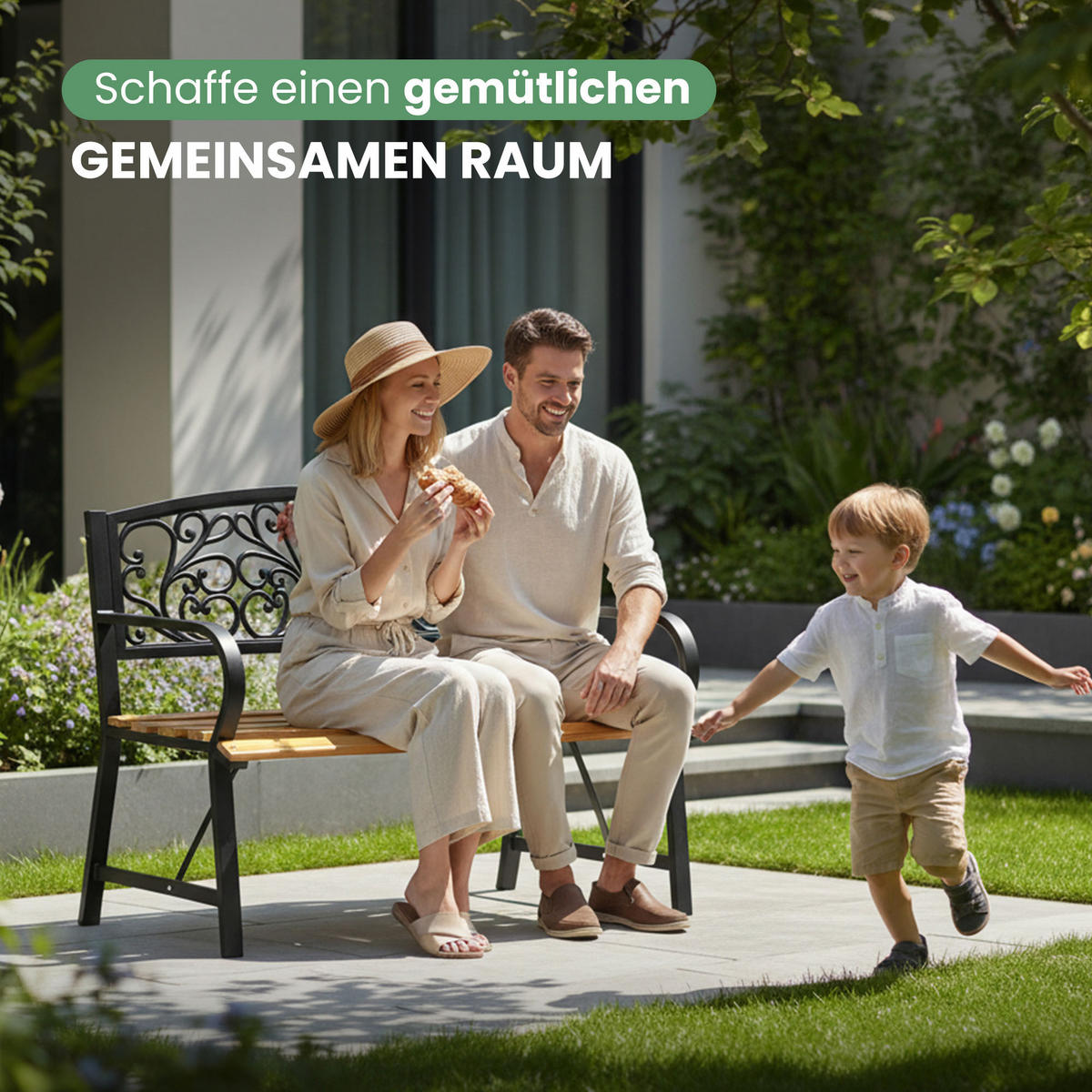 GARTENBANK NERINA Schwarz 118 x 87 x 51,5 cm - Schwarz/Braun, Holz/Metall (118/87/51.5cm) - Akord