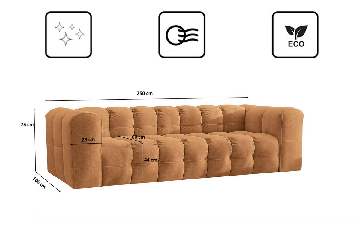 SOFA 4-Sitzer, Komfort, BALOO, stoff Schenille, Orange - Orange, Holz (250/75/106cm) - Kaiser Möbel