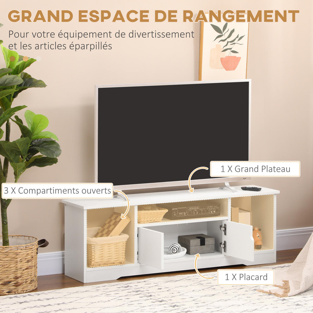 TV-MÖBEL Weiß 1 Stück - Weiß, Holzwerkstoff (120/41/30cm) - GiPP