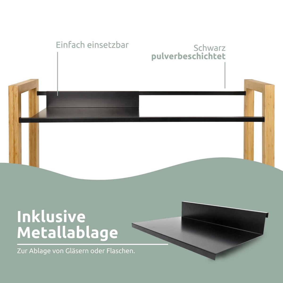 GETRÄNKEKISTENREGAL inkl. Ablage - Bambus / Schwarz - 8 Kisten - Naturfarben, Holz (112/153/32cm) - holz4home