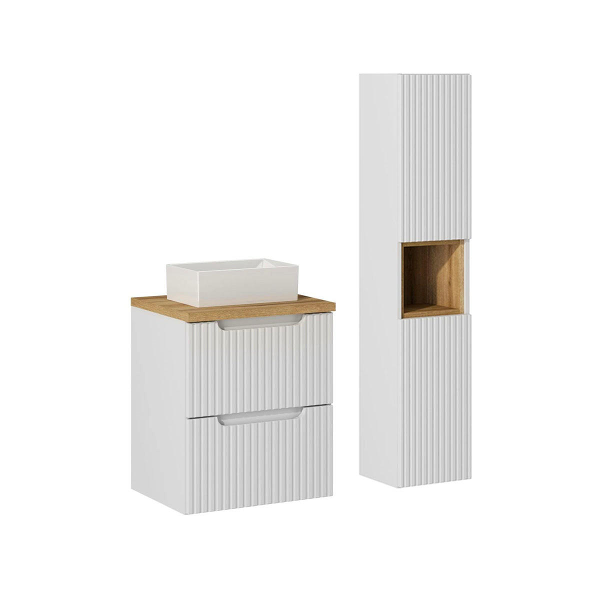 KOUPELNOVÝ NÁBYTEK 50.4cm Riva 2er-Set Bílá a dřevo - bílá, kompozitní dřevo (50.4/59/40cm) - Petits-meubles