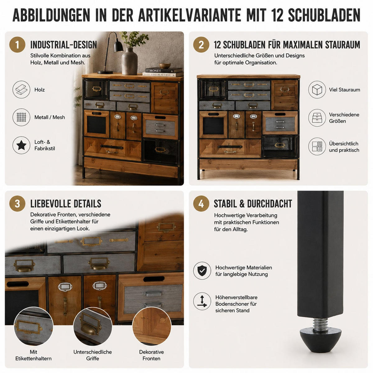 APOTHEKERKOMMODE Multicolor - Multicolor, Holz (84/85/36cm) - MCW