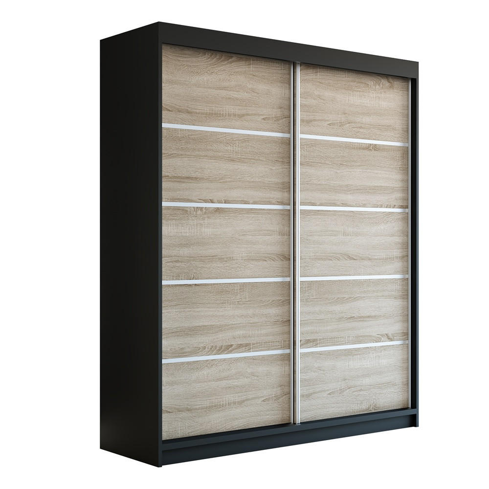 SCHWEBETÜRENSCHRANK 180 CM TREND Farbe: Schwarz , sonoma, sonoma - Schwarz/Braun, Holzwerkstoff (180/215/59.5cm) - A&J MöbelLand