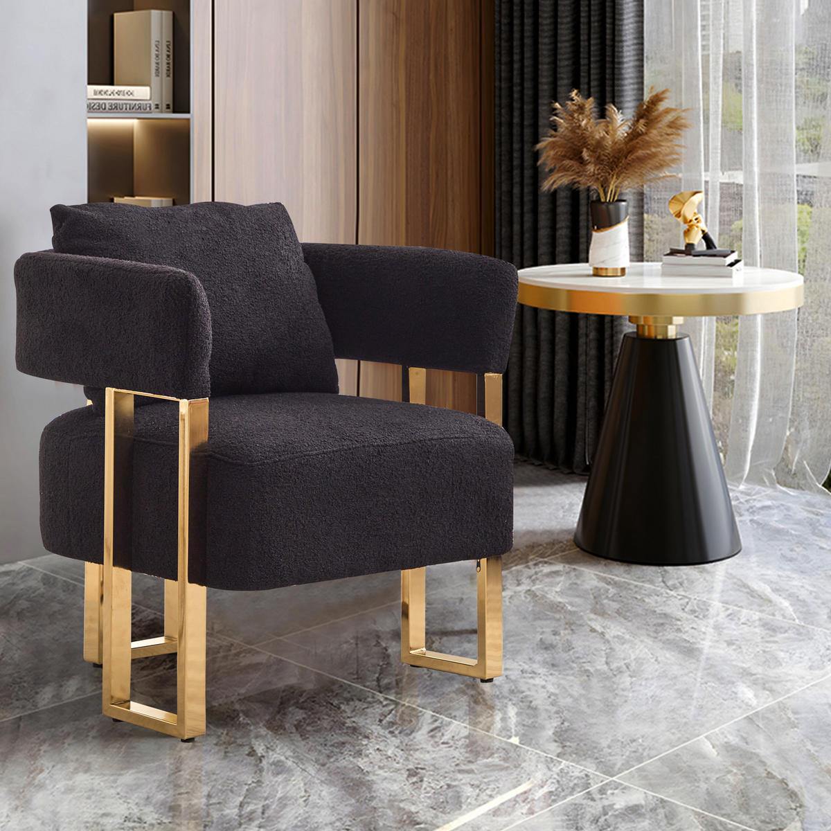 SESSEL Minimalistisch-luxuriös mit Kissen, DE-42889, Schwarz - Schwarz, Metall (68/70/68cm) - ComfortXL