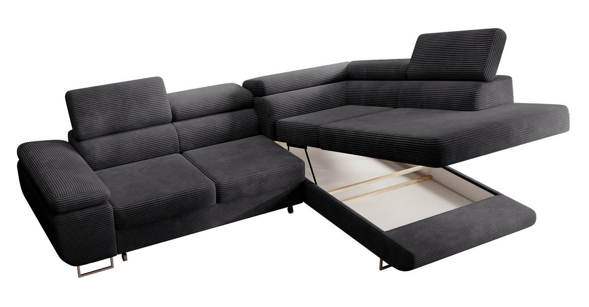 ECKSOFA Stevil Dunkelgrau Cordbezug - Dunkelgrau/Silberfarben, Textil/Metall (275/203cm) - Selsey