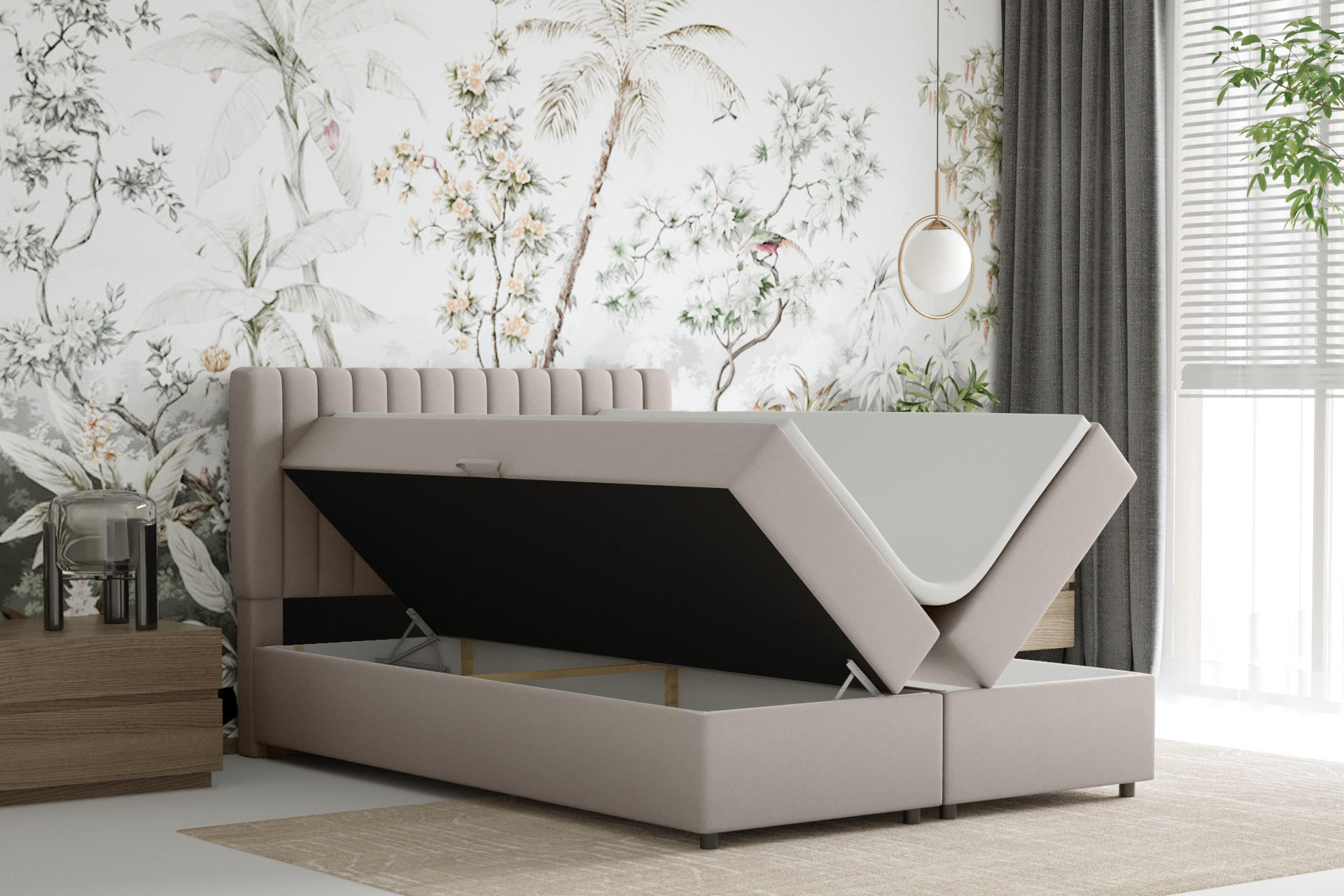 BOXBETT Everest beige 140 x 200 cm Doppelbett mit hochwertiger Bonell-Matratze und Topper - Cappuccino, Holz (140/200cm) - Panda Möbel