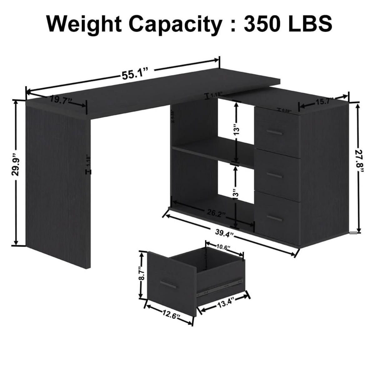 SCHREIBTISCH drehbar mit Schubladen 140 x 50 x 76 cm - Schwarz, Holzwerkstoff/Metall (50/140/76cm) - Quality Elegance