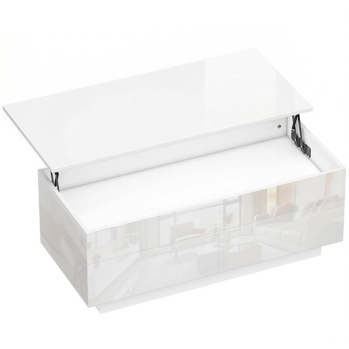 COUCHTISCH 102/48/40 cm weiß hochglänzend aus Holz und Metall mit höhenverstellbarer Tischplatte - Weiß, Holz (102/48/54.5cm) - OKWISH