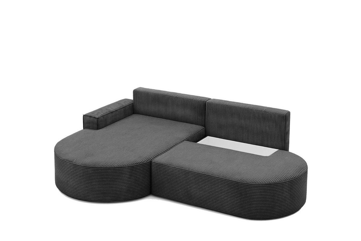 ECKSOFA mit Schlaffunktion und Bettkasten Modena Runden stoff Poso Graphit Links - Graphitfarben, Holz/Textil (179/278cm) - Kaiser Möbel