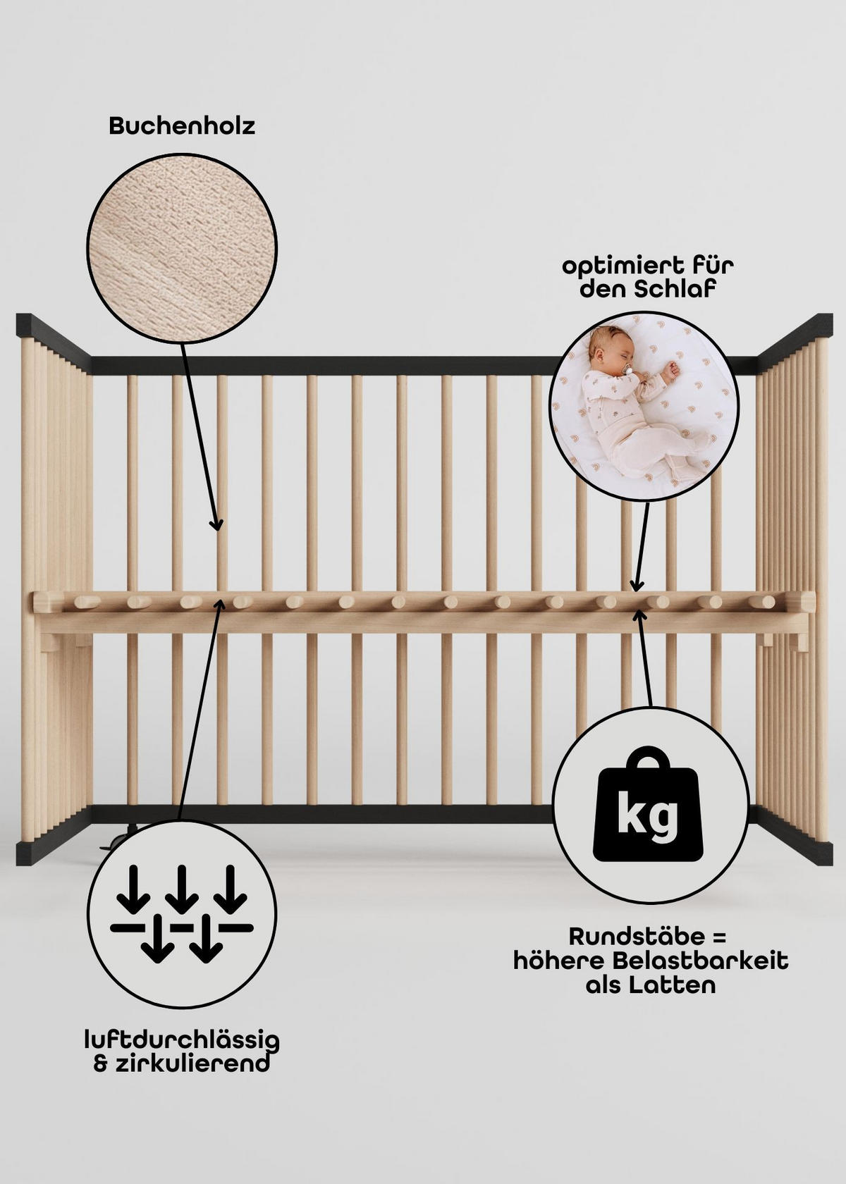 LAUFGITTER 100x100 cm mit Lattenrost & Schlupfsprossen - schwarz/natur - Premium Kollektion - Schwarz/Naturfarben, Holz (100/74/100cm) - Sämann – make a difference.