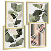 BILDER SET 4er Set - 50x50 cm & 40x60 cm Goldrahmen - Geometrische Pflanzenmotive - Goldfarben, Kunststoff (50/50cm) - TULUP