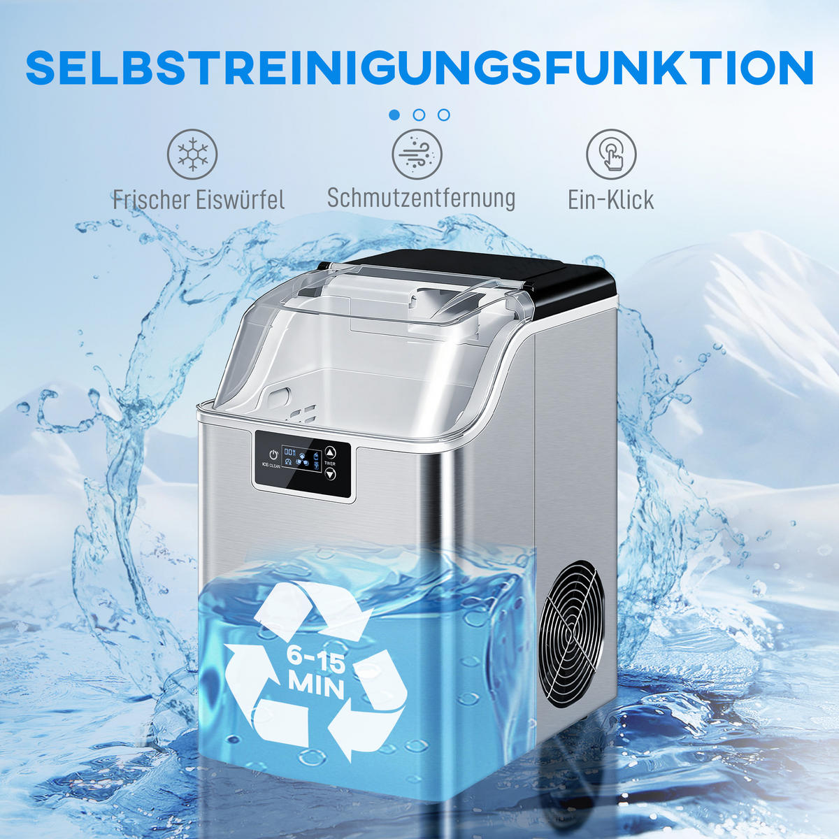EISWÜRFELMASCHINE, 20 kg/24h, 2 L, Ice Maker Edelstahl 24 Eiswürfel in 6-15 Min. - Silberfarben, Kunststoff (24/39/33.5cm) - HOMCOM