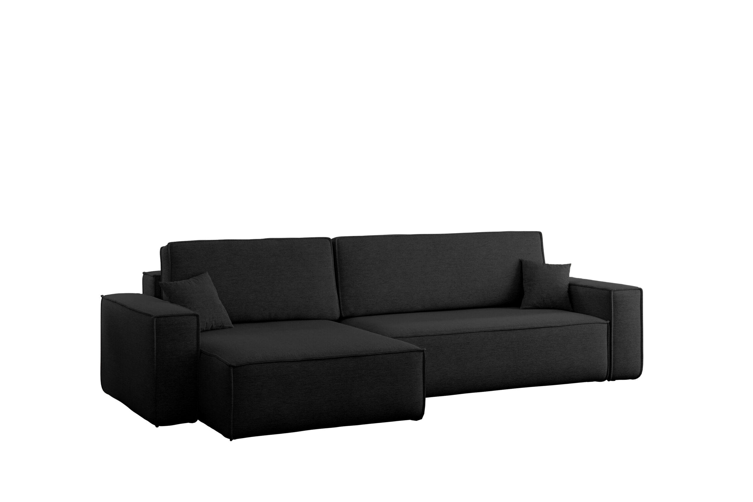 ECKSOFA Mit Schlaffunktion Und Bettkasten, Eckcouch Best XL Stoff Verita Schwarz Links - Schwarz, Holz (145/274cm) - Kaiser Möbel