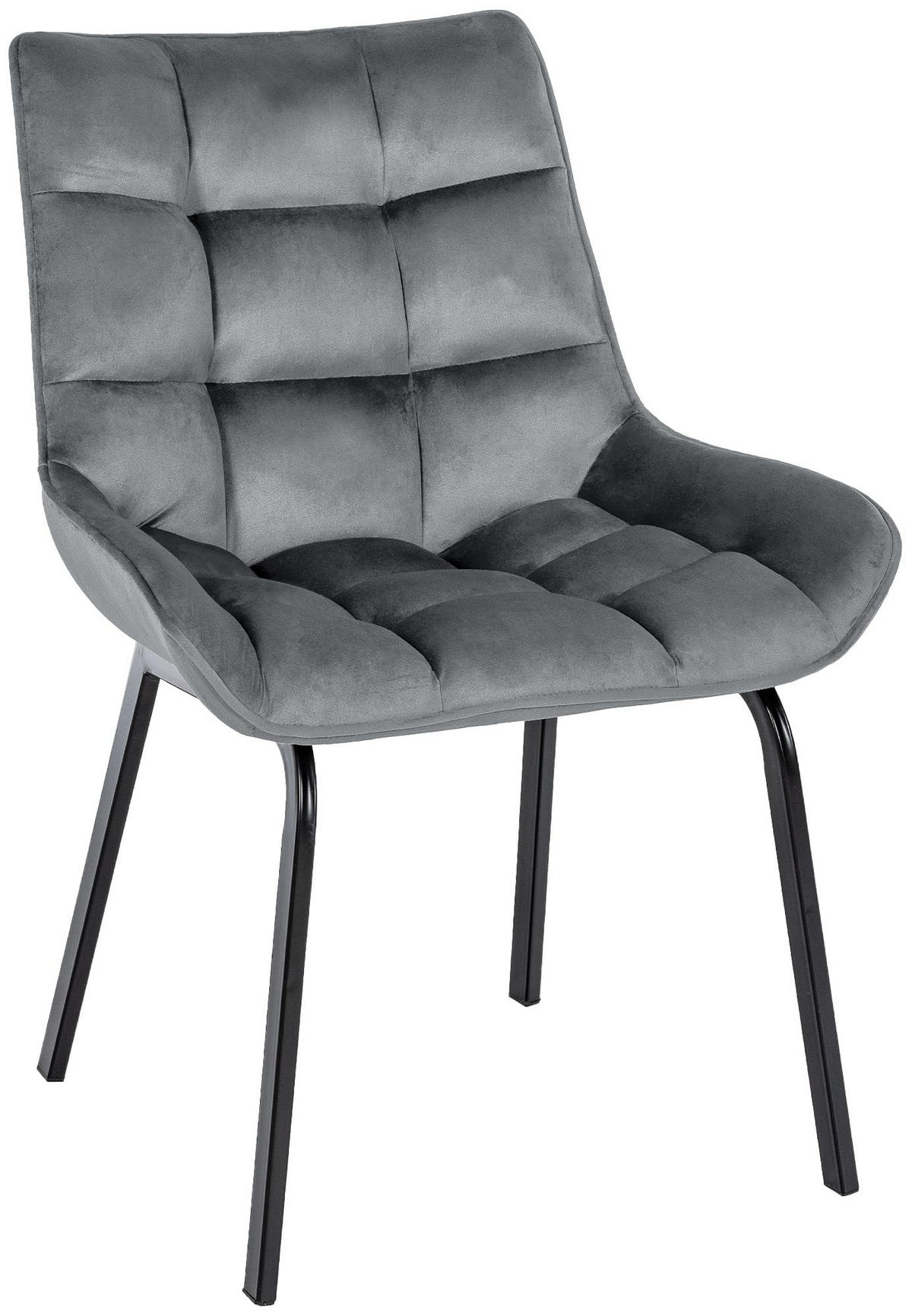 STUHL Samt dunkelgrau - Dunkelgrau/Schwarz, Textil/Metall (58/84/57cm) - CLP