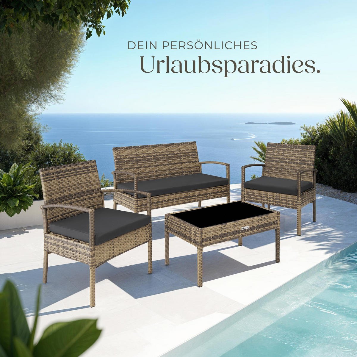 RATTAN SITZGRUPPE Sparta,schlanke Gestelle,natur - Naturfarben, Kunststoff - tectake