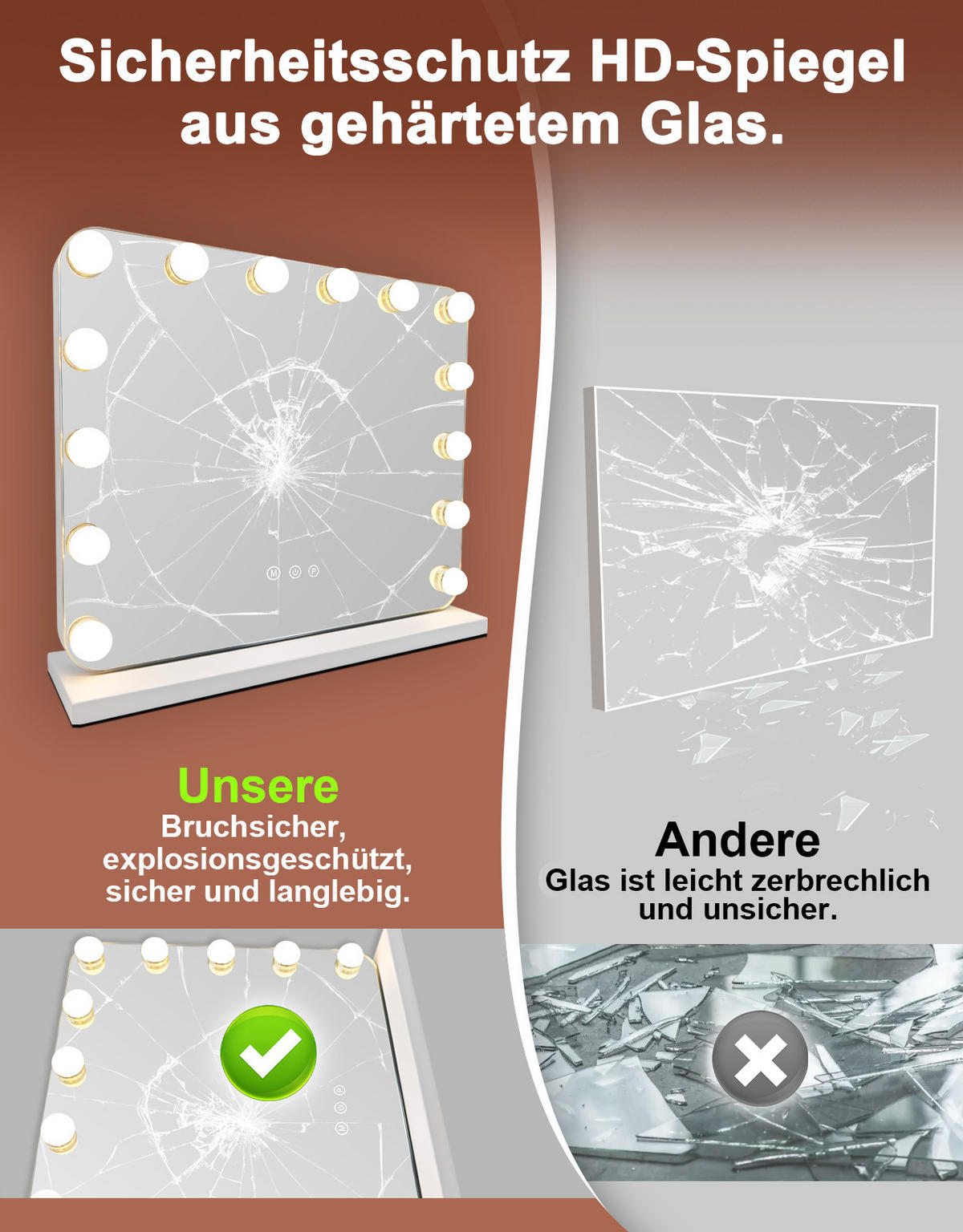 SCHMINKSPIEGEL Draveth 50/12/40 cm - Weiß, Glas/Metall (12/40/50cm) - ZMH