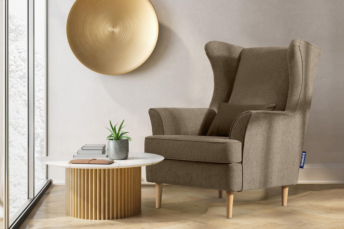OHRENSESSEL STRALIS inklusive dekorativem Kissen, braun - Braun, Textil (82/108/80cm) - KONSIMO®