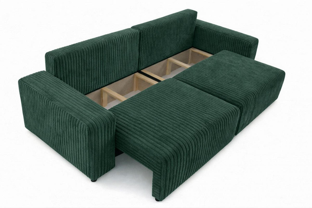 SOFA Mit Schlaffunktion Und Bettkasten, Cordstoff Tilia, Grün, BEST SCORNER - Grün, Holz (245/83/90cm) - Kaiser Möbel